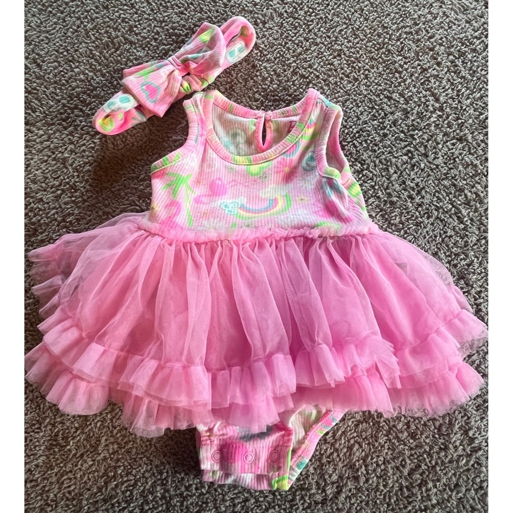 Barbie Baby Girl Pink Rainbow Tutu Bodysuit and Headband Set 6-9M SP2582243BR